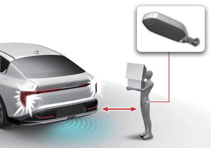 The trunk lid of a Kia K4 fully raised to its maximum open position following successful hands-free proximity sensor authentication